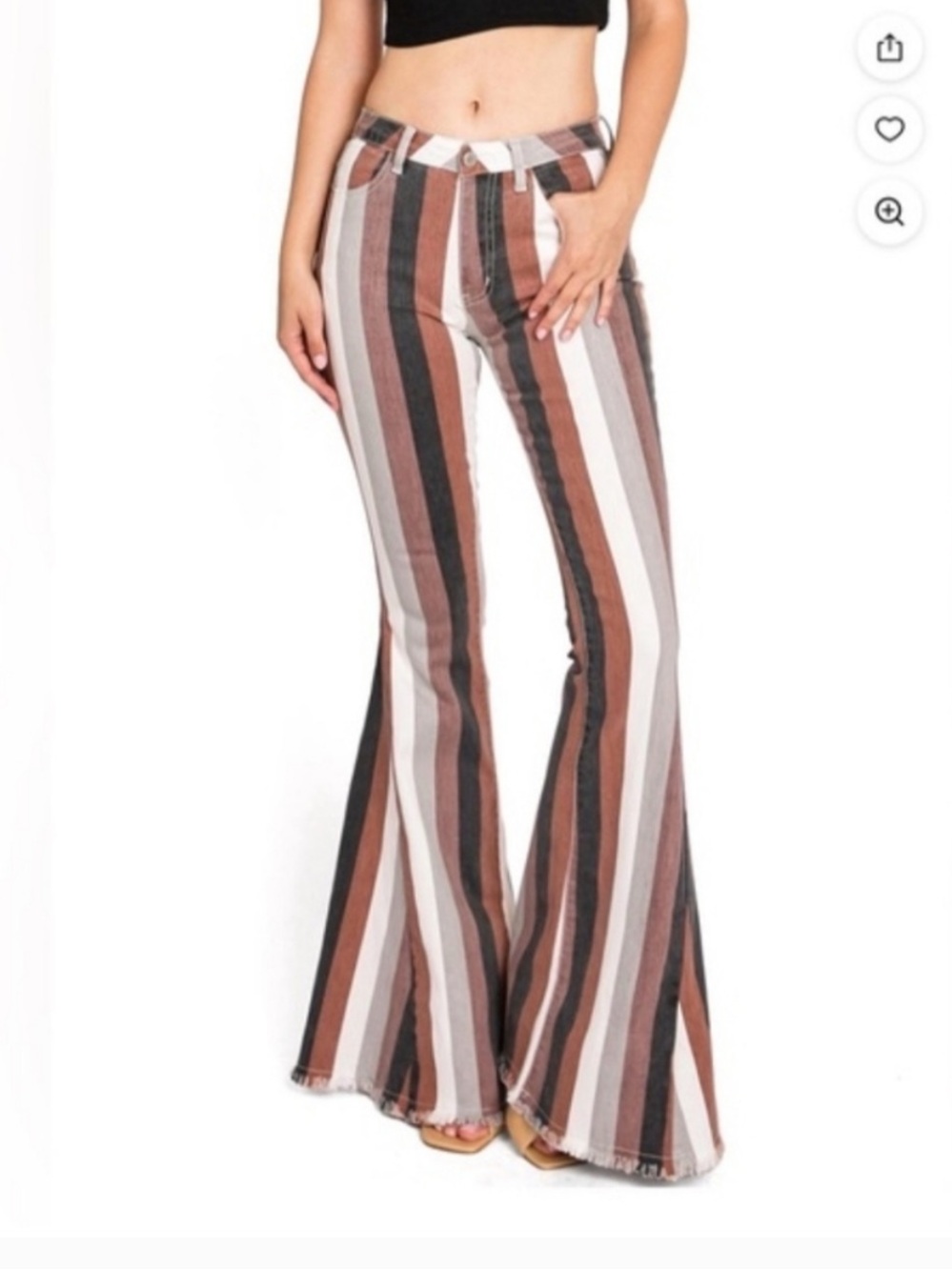 Saints & Hearts Striped High-Rise Flare Jeans in Brown/Black/White Size L